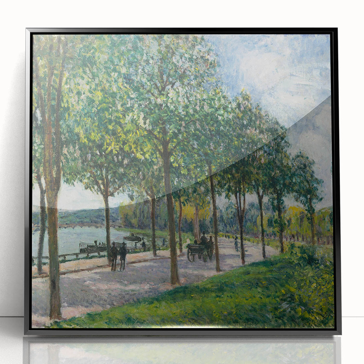 Large abstract wall art featuring a mid-century modernist style with soft pastel colors on a framed acrylic print.