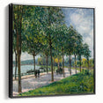 Black and white framed canvas featuring a vintage landscape painting, ideal for bedroom wall decor.