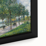 Extra large framed canvas featuring a close-up of Alfred Sisley's impressionist painting in black with colorful.