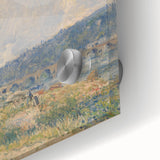 Large abstract wall art by Alfred Sisley with muted earth tones on acrylic glass, ideal for dining room ambiance.