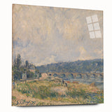 Side view of an Alfred Sisley acrylic print featuring serene river landscape in soft blues and greens.