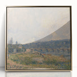 Acrylic print of Alfred Sisley's landscape painting, featuring muted earth tones in a gold frame.