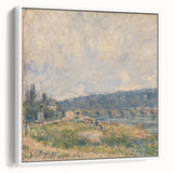 Framed canvas of Alfred Sisley's vintage poster art featuring colorful, impressionistic landscape.
