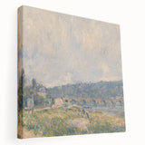 Alfred Sisley inspired impressionist landscape on stretched canvas, featuring soft green and blue tones.
