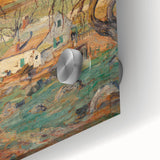 Mid-century modernist large abstract wall art on acrylic glass, featuring cool blue and green hues.