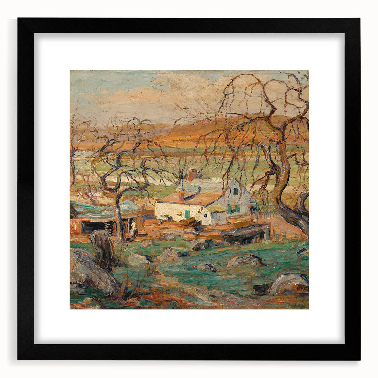 Extra large, textured abstract art print featuring colorful, swirling patterns on a black framed canvas.
