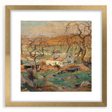 Extra large wall art featuring a textured abstract print in muted earth tones, framed in gold, ideal for living room decor.