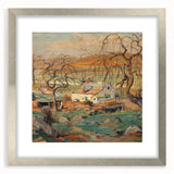 Textured abstract art print featuring soft, muted colors on a framed silver mat, ideal for bedroom art.