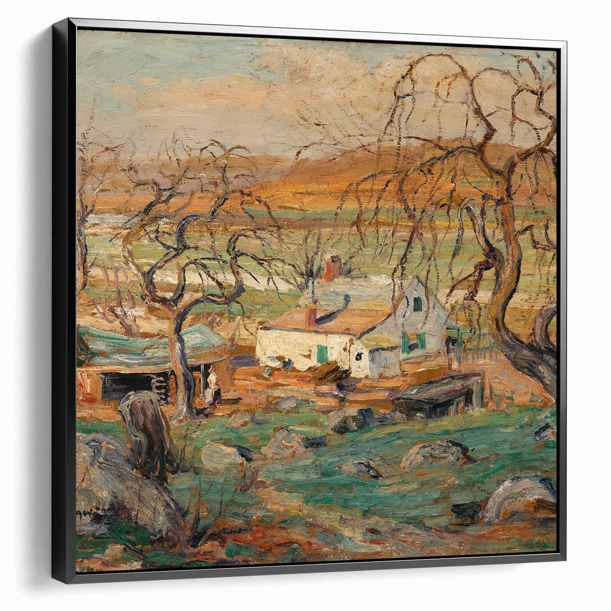 Black and white framed canvas of Alfred Sisley's landscape painting in vintage style, ideal for bedroom decor.