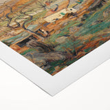 Art Deco poster featuring muted blue and gray tones, ideal for dining room wall art, on a rolled canvas.