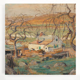 Black and white print of Alfred Sisley's landscape on stretched canvas, ideal for kitchen wall art.