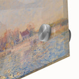 Mid-century modernist art featuring abstract shapes in muted earth tones on large acrylic glass, ideal for dining room art.