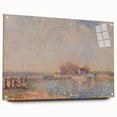 Acrylic print of an Alfred Sisley landscape with subtle green and blue tones, suitable for bedroom or dining room decor.