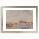 Textured art print of abstract landscape in muted earth tones, framed in silver, ideal for bedroom art.