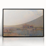 Large abstract wall art featuring muted earth tones in a mid-century modernist style, framed in black acrylic.