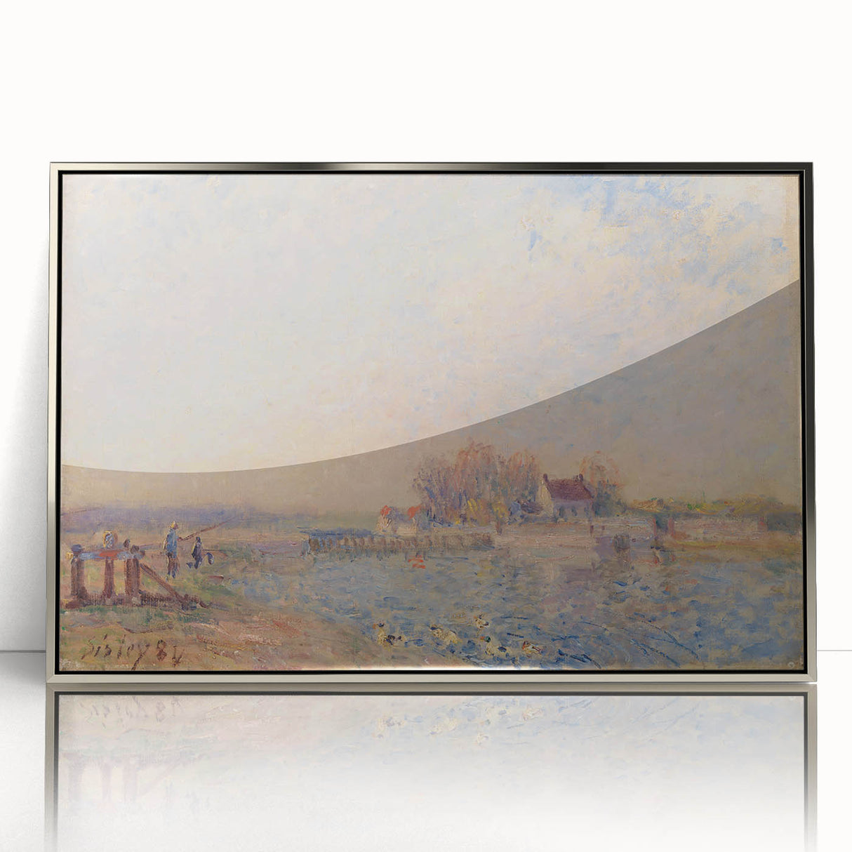 Mid-century modernist art of a serene landscape in muted earth tones on a framed acrylic, ideal for nursery wall decor.