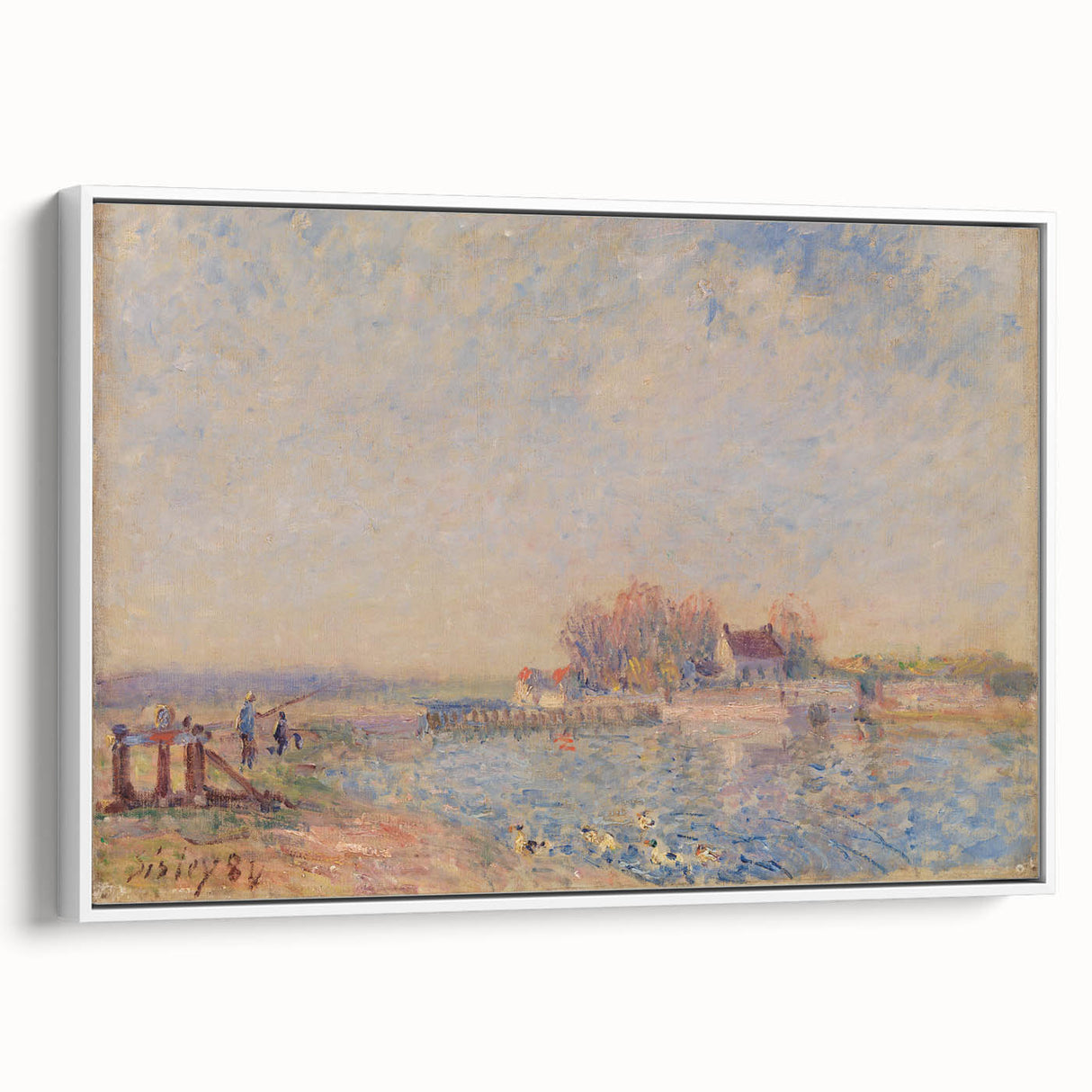 Vintage poster art of Alfred Sisley’s landscape painting on a framed canvas.