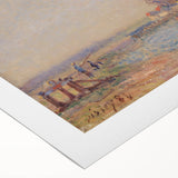 Art deco poster of a serene river landscape with soft pastel colors on rolled canvas, suitable for dining room decor.
