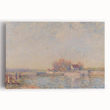 Black and white print of a serene landscape on stretched canvas, ideal for kitchen art.