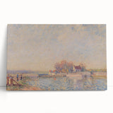 Black and white print of Alfred Sisley’s impressionist landscape on stretched canvas, ideal for kitchen wall art.