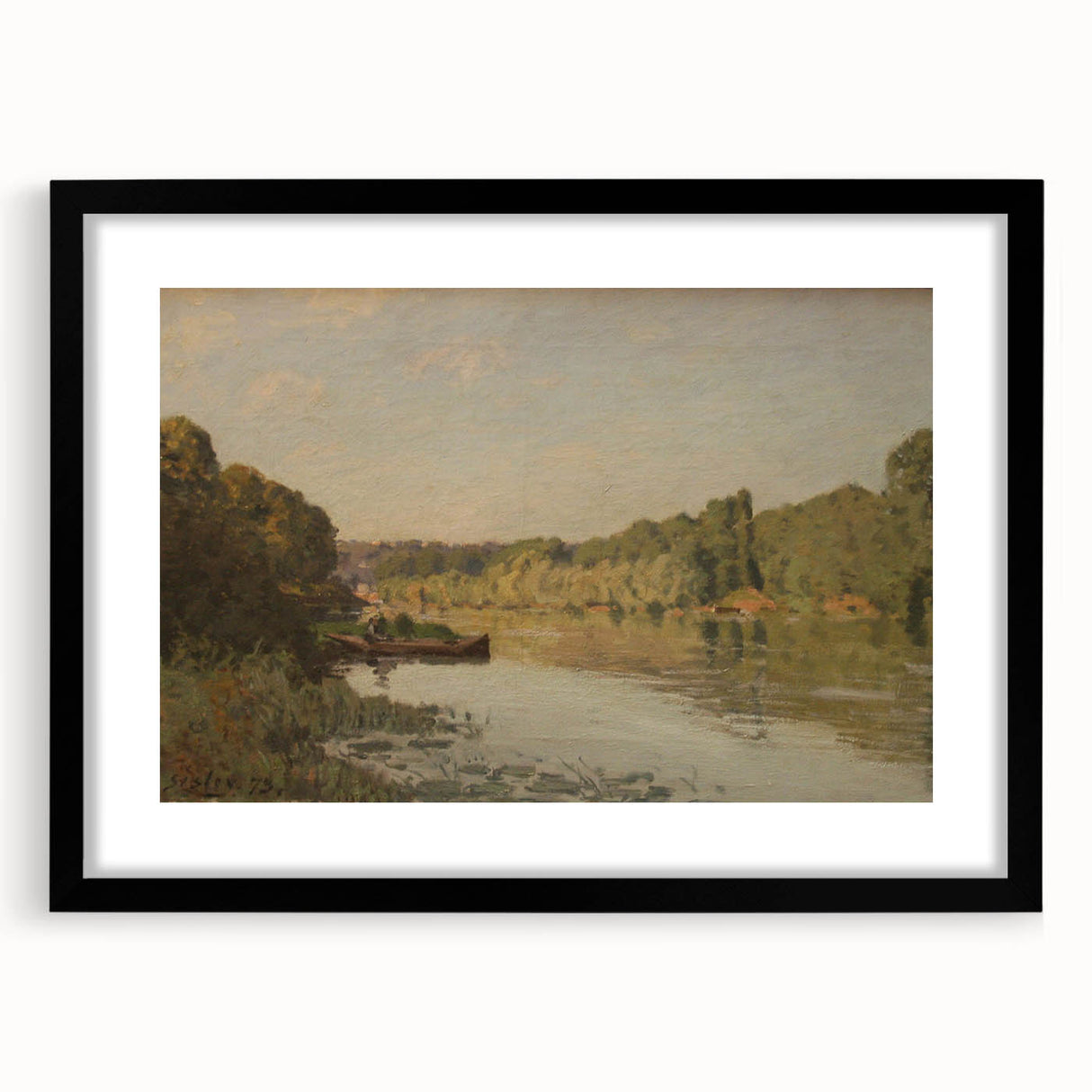 Extra large abstract art print featuring colorful, textured brush strokes on a black framed canvas.