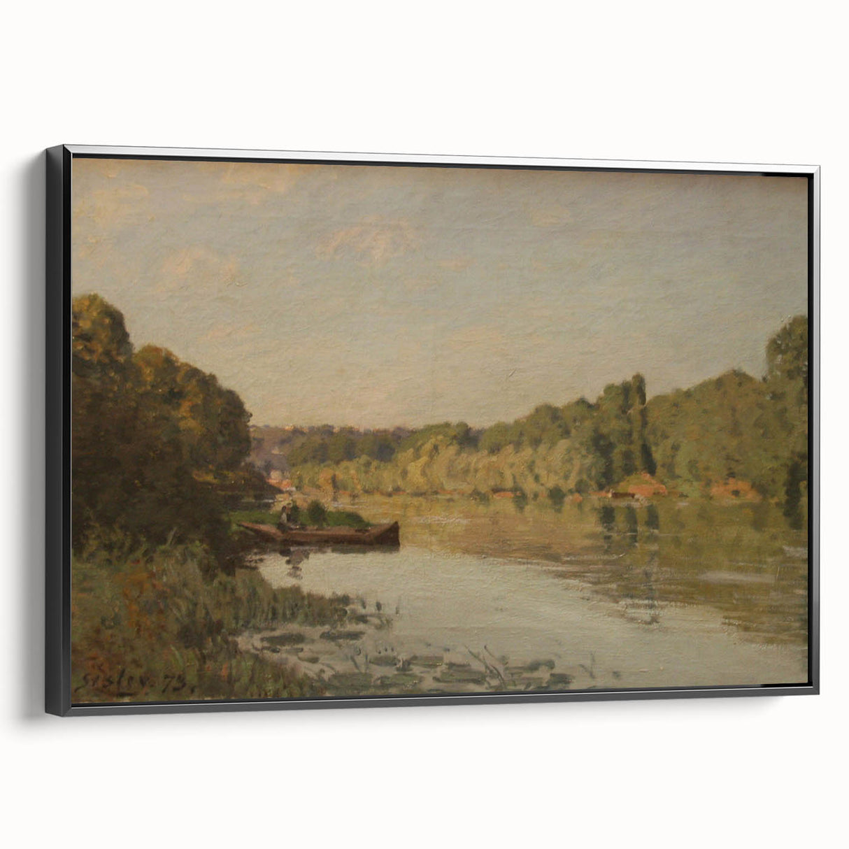 Black and white landscape art painting on framed canvas, featuring a vintage pastoral scene, ideal for bedroom decor.