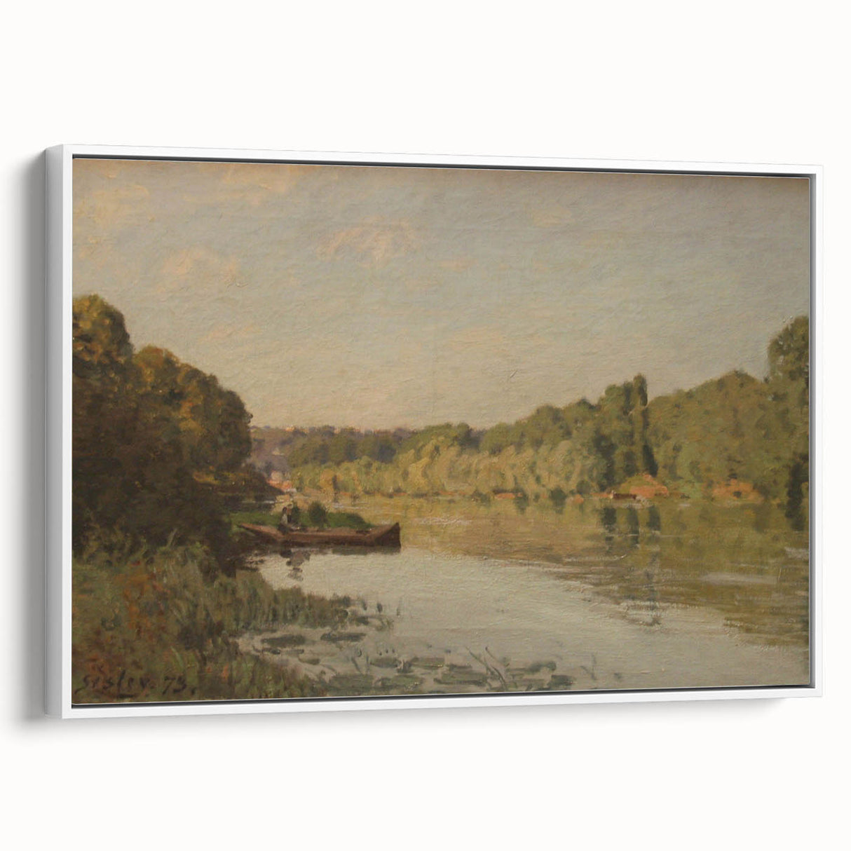 Vintage poster art featuring a colorful Alfred Sisley design on a large framed canvas, ideal for living room decor.