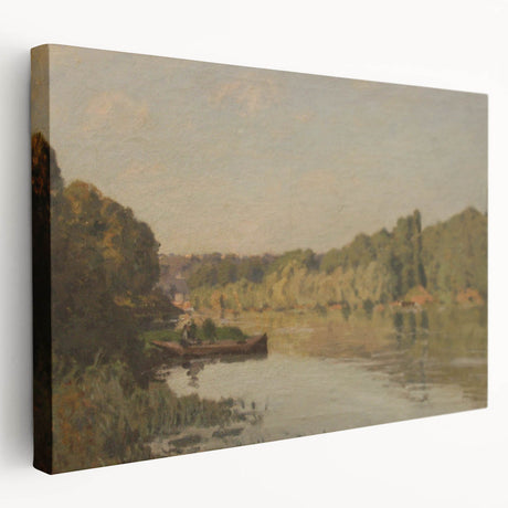 Alfred Sisley-inspired landscape on stretched canvas, featuring soft green and blue tones, ideal for kitchen wall art.
