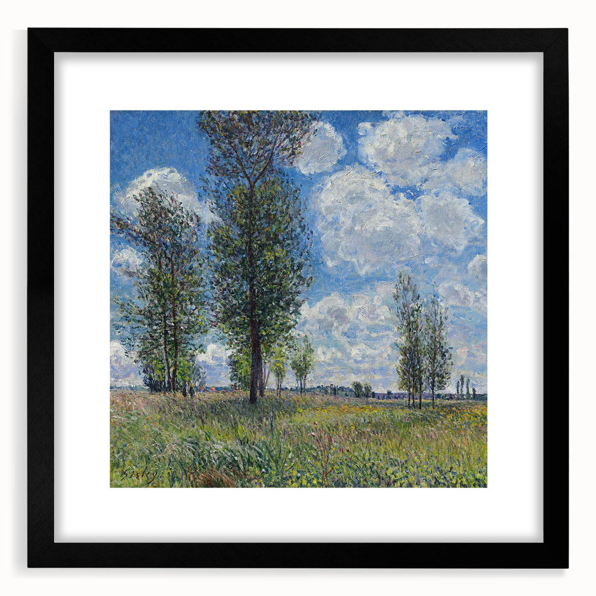 Extra large abstract art print featuring textured, colorful art in a black frame, ideal for living room decor.