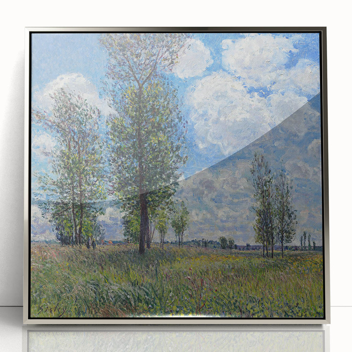 Mid-century modernist art by Alfred Sisley, featuring muted colors in a framed acrylic, ideal for nursery wall decor.