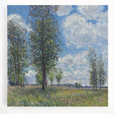 Black and white print of a serene landscape on large stretched canvas, ideal for kitchen wall art.