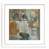 Abstract art print featuring soft pastel shades on a white framed canvas, suitable for bedroom or dining room decor.