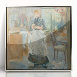 Mid-century modernist art featuring a Berthe Morisot design in muted colors on a framed acrylic, ideal for nursery wall art.