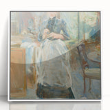 Art deco poster of Berthe Morisot's impressionist painting in white acrylic frame.