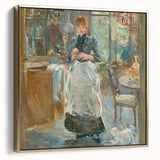 Landscape painting of a serene natural setting in muted earth tones on a framed canvas, ideal for bedroom wall art.