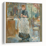 Vintage poster art of Berthe Morisot's painting on framed canvas, featuring muted colors, ideal for living room decor.
