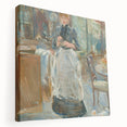 Large stretched canvas depicting a Berthe Morisot impressionist painting in soft, muted tones, suitable for kitchen wall art.