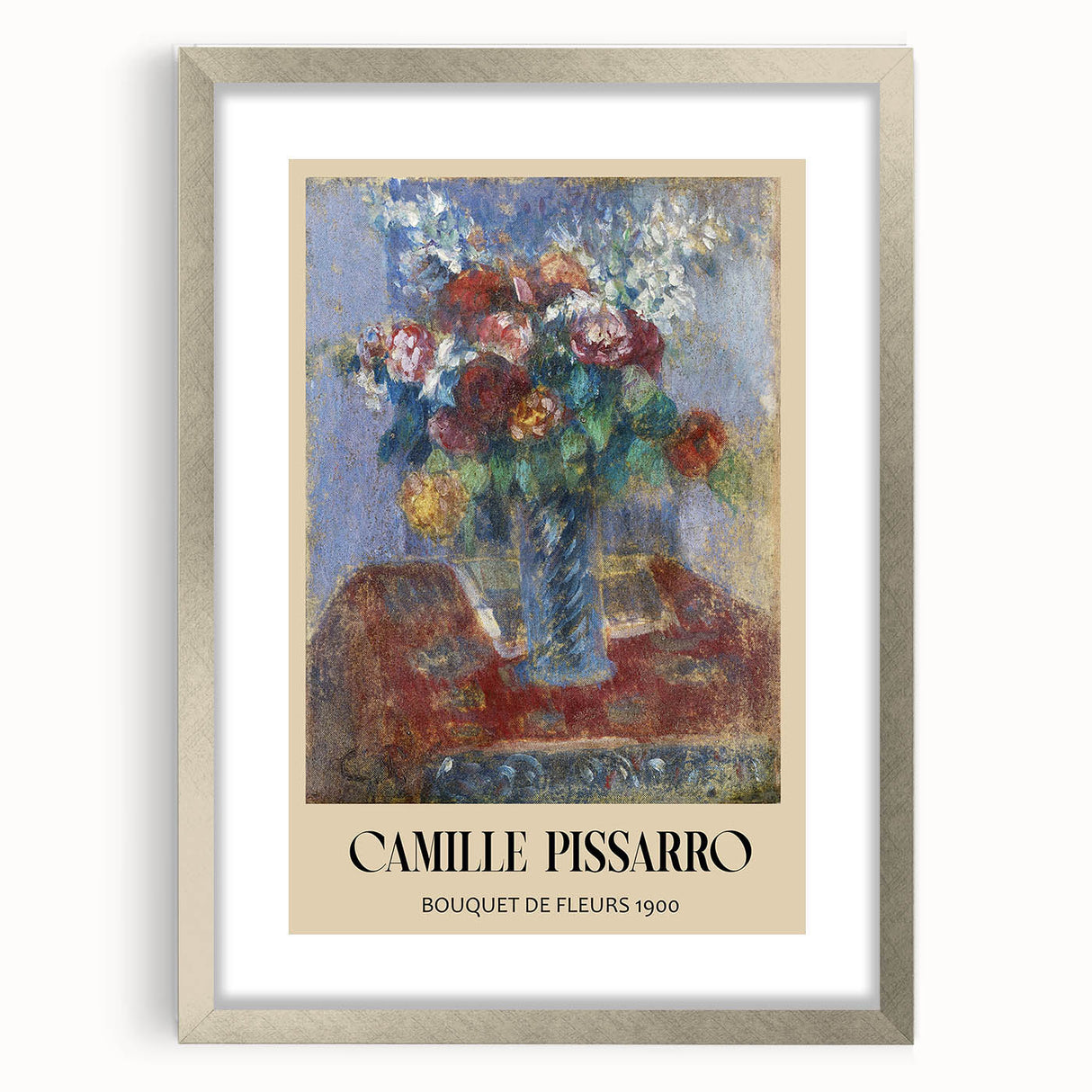Textured art print of abstract designs in muted earth tones, framed in silver, ideal for bedroom wall decor.