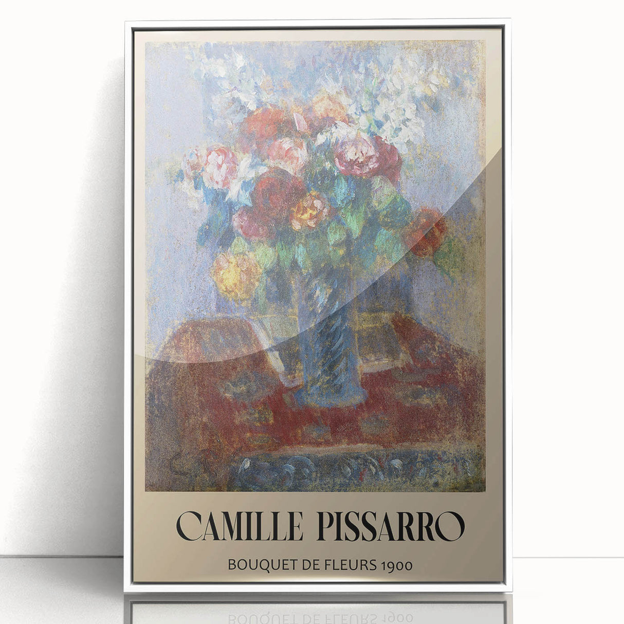 Art Deco poster featuring a Camille Pissarro-inspired landscape, with muted earth tones on a white framed acrylic.