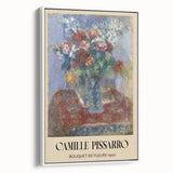 Vintage poster art of a colorful Camille Pissarro painting, framed canvas in black, ideal for living room decor.