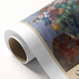 Art deco poster of a pastoral landscape in muted greens and blues on rolled canvas, ideal for nursery wall art.