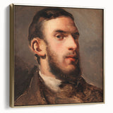 Framed canvas depicting a vintage landscape painting by Camille Pissarro in muted earth tones, ideal for bedroom wall art.