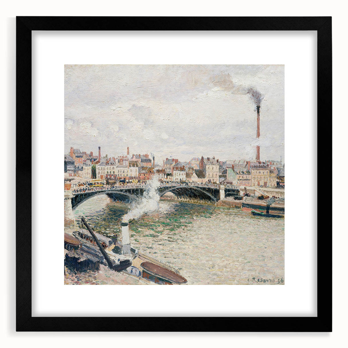 Extra large abstract art print featuring textured, colorful brush strokes on a black framed canvas.