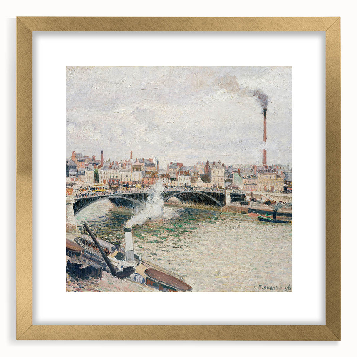 Extra large abstract art print featuring textured strokes in muted earth tones, framed in gold, ideal for living room decor.
