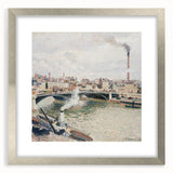 Textured art print of an abstract landscape in muted green and blue tones, framed in silver, ideal for bedroom art.