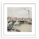Abstract art print of a Camille Pissarro-inspired landscape in muted earth tones, framed in white.