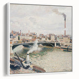 Vintage poster art of a Camille Pissarro painting in a white frame, showcasing vibrant colorful art on a black background.