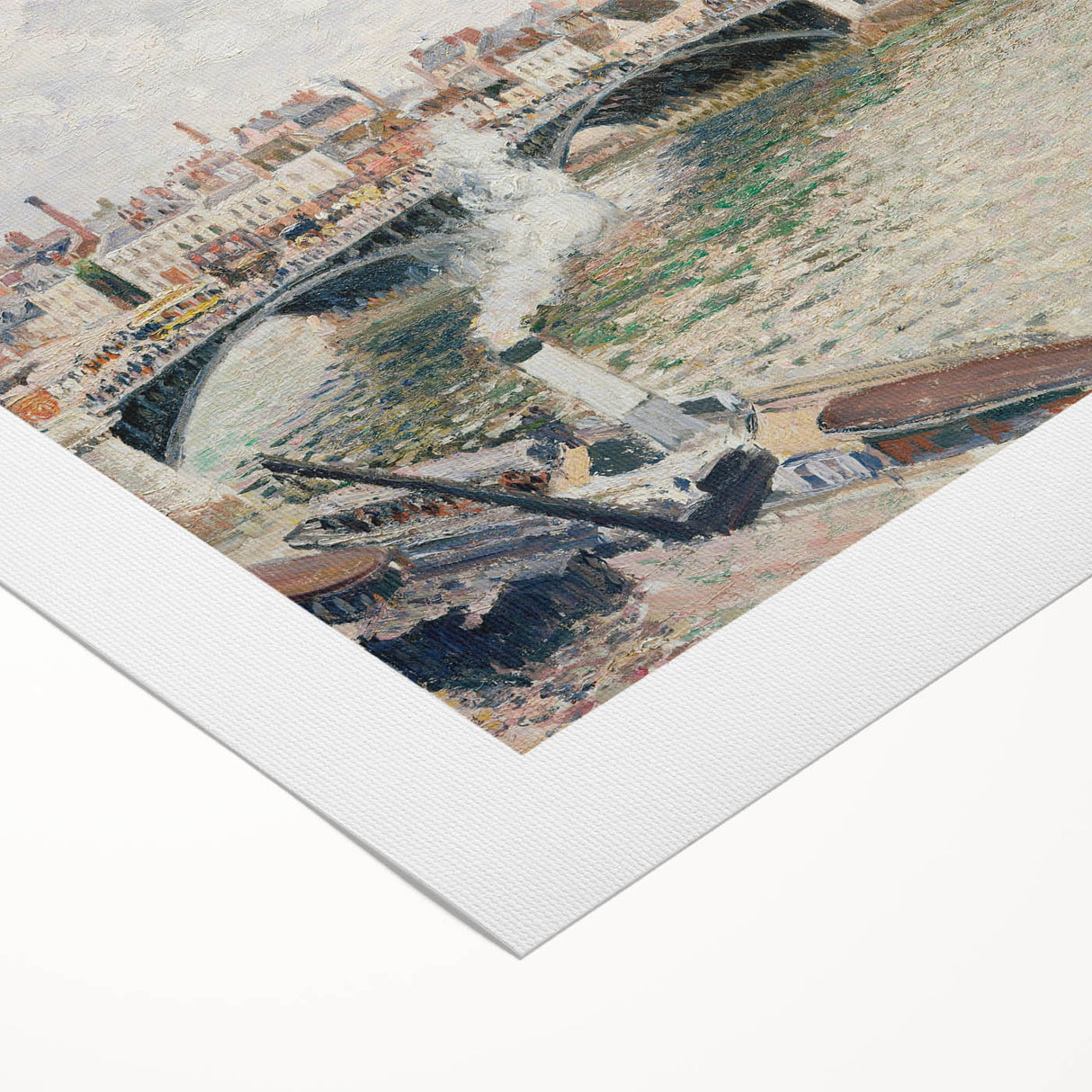 Art deco poster featuring Camille Pissarro design on rolled canvas, ideal for dining room wall art, with muted earth tones.