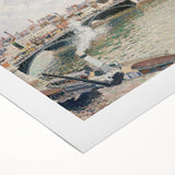 Art deco poster featuring Camille Pissarro design on rolled canvas, ideal for dining room wall art, with muted earth tones.