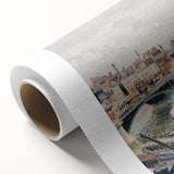 Art deco style poster featuring a serene landscape by Camille Pissarro, in soft pastel tones on rolled canvas.